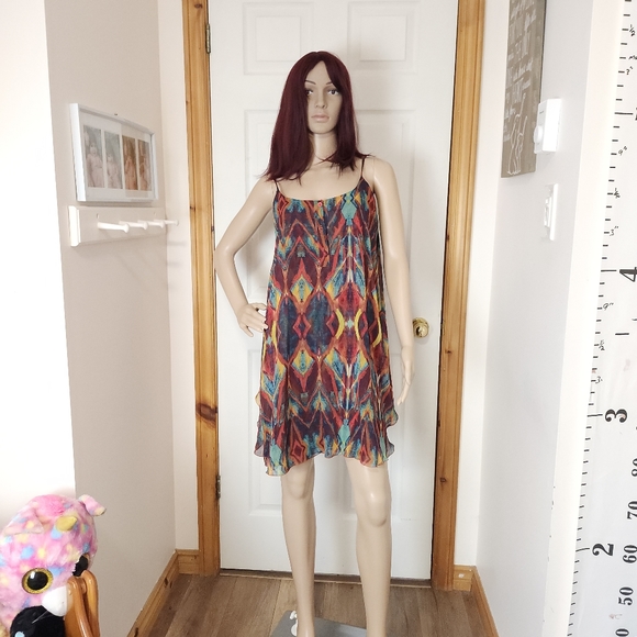 Alice + Olivia Rhi Tiered Hem Tank Dress Tribal Diamond  boho mini slip dress S - Picture 3 of 17